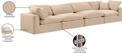 Farrah 158" Beige Velvet Upholstered Sofa, 4-Piece