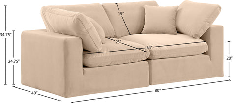 Farrah 80" Beige Velvet Upholstered Sofa, 2-Piece