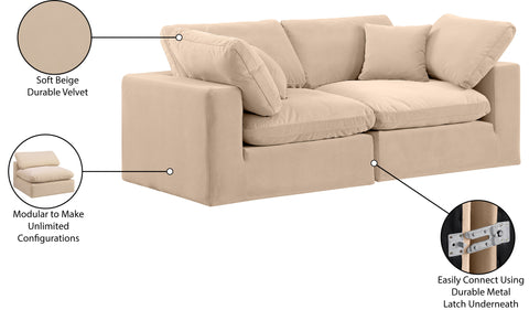 Farrah 80" Beige Velvet Upholstered Sofa, 2-Piece