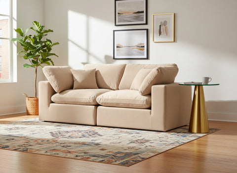 Farrah 80" Beige Velvet Upholstered Sofa, 2-Piece