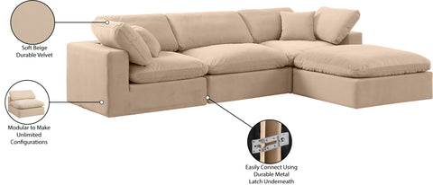 Farrah 119" Beige Velvet Upholstered Sectional, 4-Piece