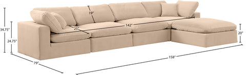 Farrah 158" Beige Velvet Upholstered Sectional, 5-Piece