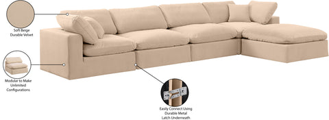 Farrah 158" Beige Velvet Upholstered Sectional, 5-Piece