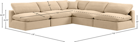 Farrah 118" Beige Velvet Upholstered Sectional, 5-Piece