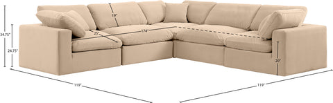 Farrah 119" Beige Velvet Upholstered Sectional, 5-Piece
