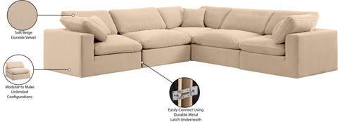 Farrah 119" Beige Velvet Upholstered Sectional, 5-Piece