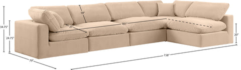 Farrah 158" Beige Velvet Upholstered Sectional, 5-Piece (Style 2)