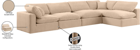 Farrah 158" Beige Velvet Upholstered Sectional, 5-Piece (Style 2)