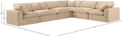 Farrah 158" Beige Velvet Upholstered Sectional, 6-Piece