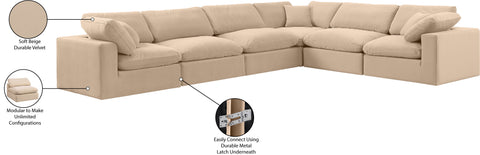 Farrah 158" Beige Velvet Upholstered Sectional, 6-Piece