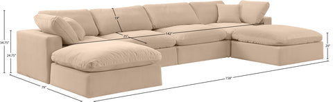 Farrah 158" Beige Velvet Upholstered Sectional, 6-Piece (Style 2)