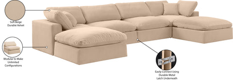 Farrah 158" Beige Velvet Upholstered Sectional, 6-Piece (Style 2)