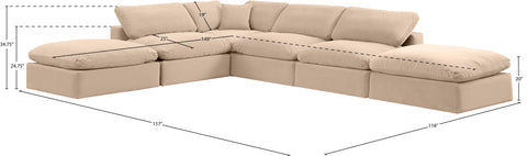 Farrah 157" Beige Velvet Upholstered Sectional, 6-Piece
