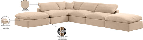 Farrah 157" Beige Velvet Upholstered Sectional, 6-Piece