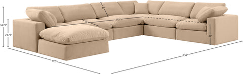 Farrah 158" Beige Velvet Upholstered Sectional, 7-Piece