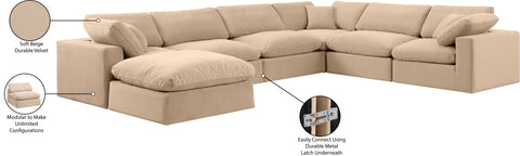 Farrah 158" Beige Velvet Upholstered Sectional, 7-Piece