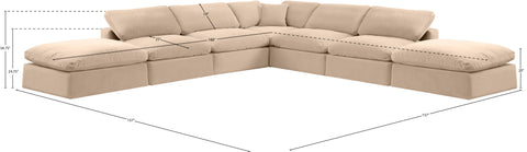 Farrah 157" Beige Velvet Upholstered Sectional, 7-Piece