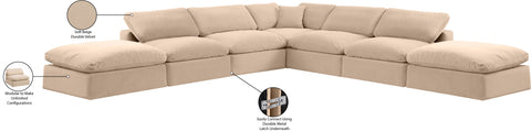 Farrah 157" Beige Velvet Upholstered Sectional, 7-Piece