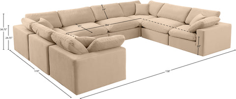 Farrah 158" Beige Velvet Upholstered Sectional, 8-Piece