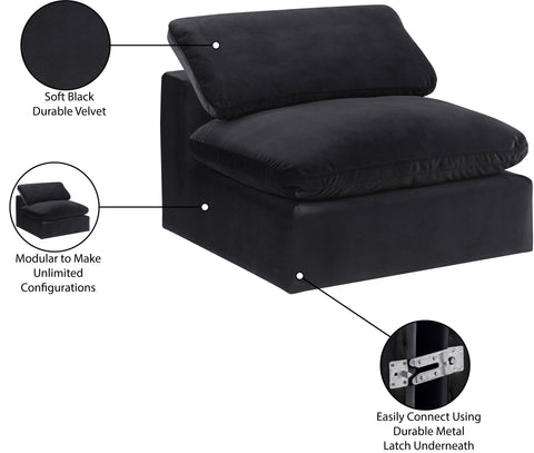 Farrah Black Velvet Upholstered Armless Chair, 1 Piece
