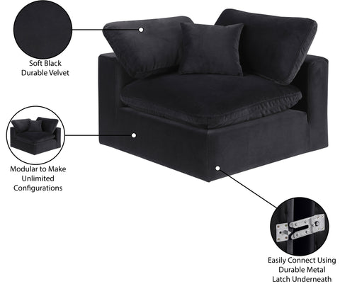 Farrah Black Velvet Upholstered Corner Chair, 1 Piece