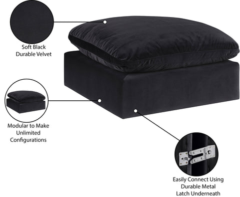 Farrah Black Velvet Upholstered Ottoman, 1 Piece