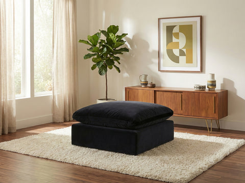 Farrah Black Velvet Upholstered Ottoman, 1 Piece
