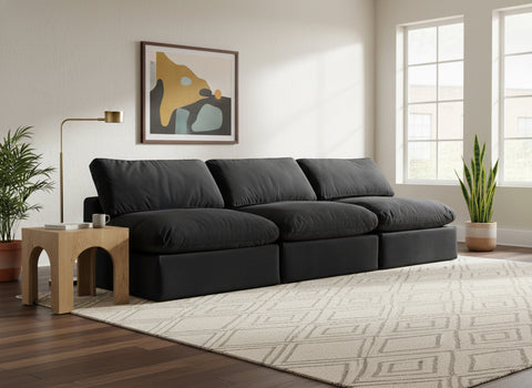 Farrah 117" Black Velvet Upholstered Armless Sofa, 3-Piece