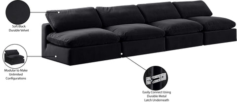 Farrah 156" Black Velvet Upholstered Armless Sofa, 4-Piece