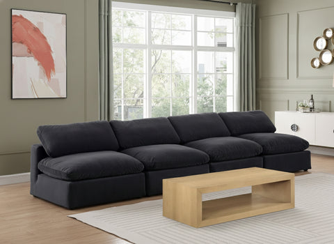 Farrah 156" Black Velvet Upholstered Armless Sofa, 4-Piece