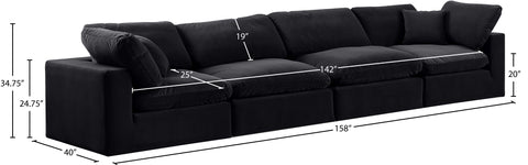 Farrah 158" Black Velvet Upholstered Sofa, 4-Piece