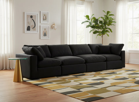 Farrah 158" Black Velvet Upholstered Sofa, 4-Piece
