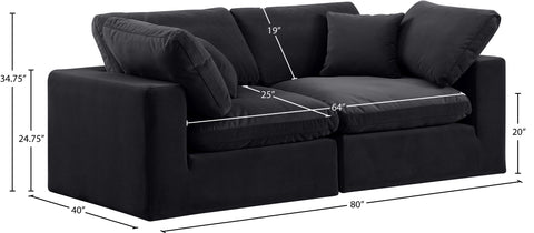 Farrah 80" Black Velvet Upholstered Sofa, 2-Piece