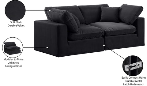 Farrah 80" Black Velvet Upholstered Sofa, 2-Piece