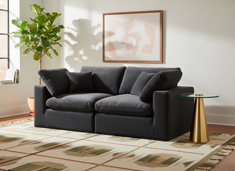 Farrah 80" Black Velvet Upholstered Sofa, 2-Piece