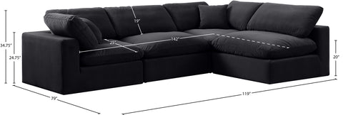 Farrah 119" Black Velvet Upholstered Sectional, 4-Piece (Style 2)