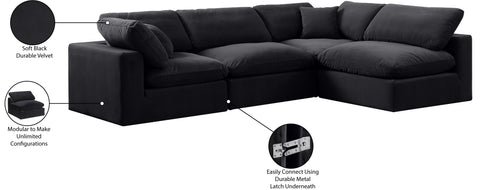Farrah 119" Black Velvet Upholstered Sectional, 4-Piece (Style 2)