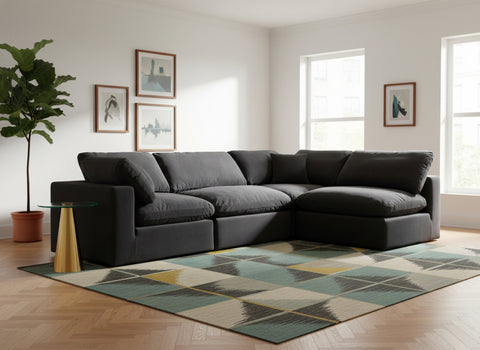 Farrah 119" Black Velvet Upholstered Sectional, 4-Piece (Style 2)