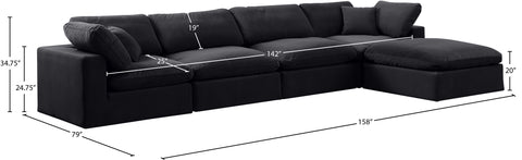 Farrah 158" Black Velvet Upholstered Sectional, 5-Piece