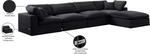 Farrah 158" Black Velvet Upholstered Sectional, 5-Piece