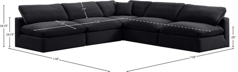 Farrah 118" Black Velvet Upholstered Sectional, 5-Piece