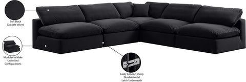 Farrah 118" Black Velvet Upholstered Sectional, 5-Piece