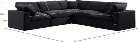Farrah 119" Black Velvet Upholstered Sectional, 5-Piece
