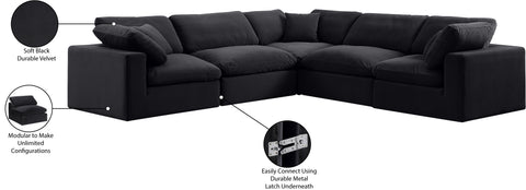 Farrah 119" Black Velvet Upholstered Sectional, 5-Piece