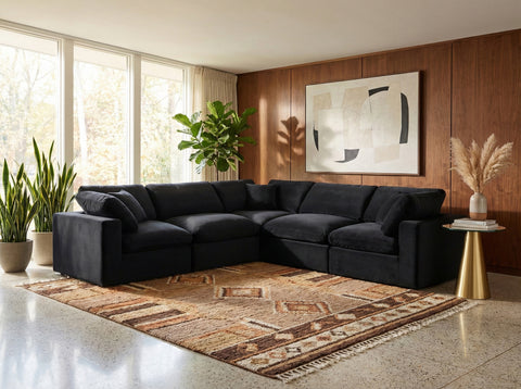Farrah 119" Black Velvet Upholstered Sectional, 5-Piece