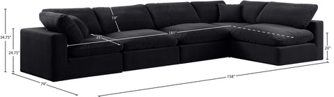 Farrah 158" Black Velvet Upholstered Sectional, 5-Piece (Style 2)