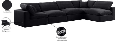 Farrah 158" Black Velvet Upholstered Sectional, 5-Piece (Style 2)