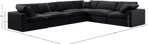 Farrah 158" Black Velvet Upholstered Sectional, 6-Piece