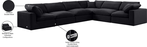 Farrah 158" Black Velvet Upholstered Sectional, 6-Piece