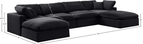 Farrah 158" Black Velvet Upholstered Sectional, 6-Piece (Style 2)